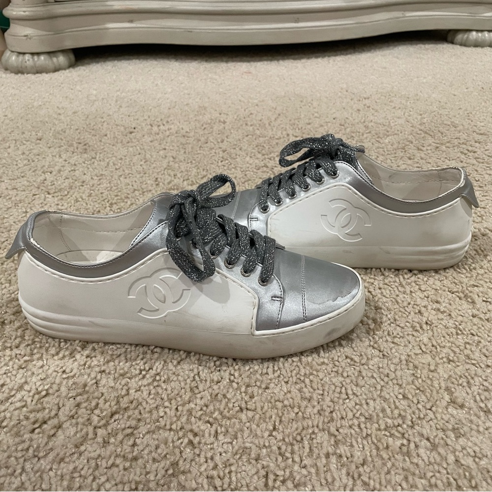 Chanel Sneakers White and Silver Sz 37